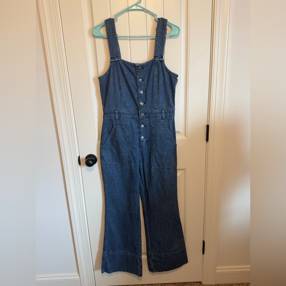 Aerie Blue Kick Flare Stretchy Denim Jean Overalls Size M Country Western